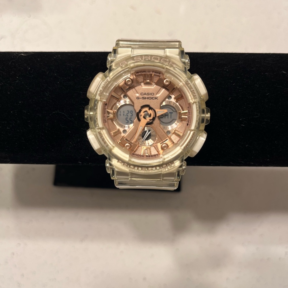 Casio G-Shock Metallic Pink Watch with Transparent Band